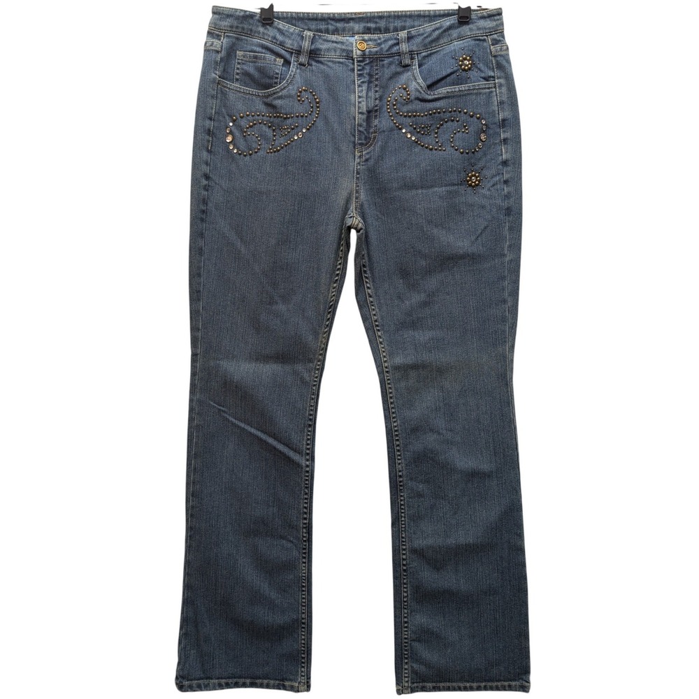 Doncaster Sport Jeans Women 10‎ Blue Studded Rhinestone Paisley Straight Leg